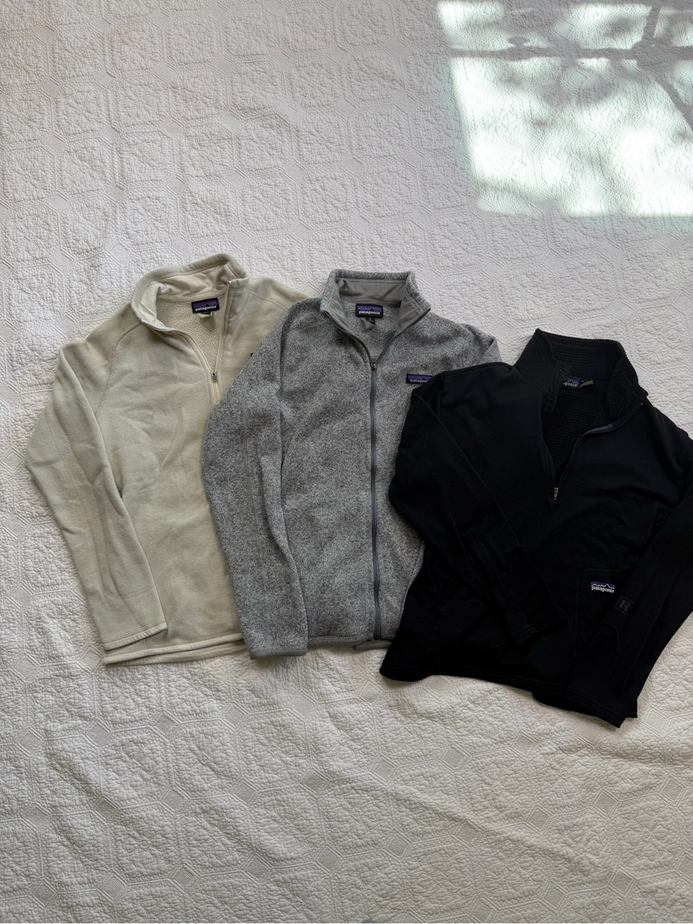 Patagonia Men’s Half-Zip Fleece Sweater – Black, Gray, Cream bundle of 3